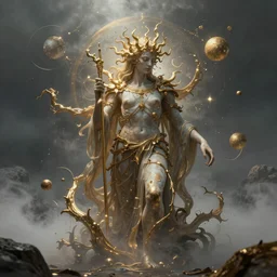Surreal God mutating in other celestial form, photo realistic, insanely detailed, mist, trending on artstation, golden ratio, ultra super good realistic 3D render by Emil Melmoth