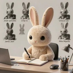a study of cell shaded portrait of a cartoon rabbit sitting at a desk writing on a notebook concept art, llustration, post grunge, concept art by josan gonzales and wlop, by james jean, Victo ngai, David Rubín, Mike Mignola, Laurie Greasley, highly detailed, sharp focus, alien, Trending on Artstation, HQ, deviantart, art by antgerm