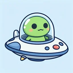 An alien in a spaceship, cartoon, 2D