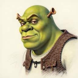 a realistic yet scraggly portrait sketch of the side profile of a stern and sophisticated shrek, trending on artstation, intricate details, in the style of frank auerbach, in the style of sergio aragones, in the style of martin ansin, in the style of david aja, in the style of mattias adolfsson