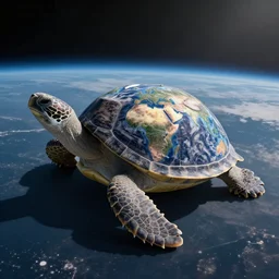 photo of flat Earth on a giant turtle, taken from space,