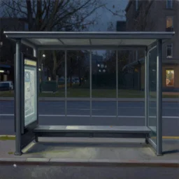 dark city bus stop, painted by greg rutkowski, oil painting
