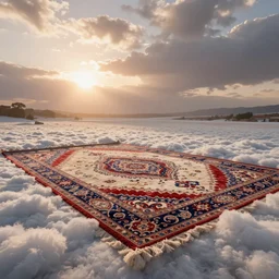 sunrise in the Fluffy 3d Persian Carpet dimension, everything is carpet and 3d, photorealistic concept art, immense detail, epic, striking