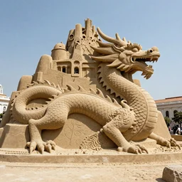 photograph of a dragon how a sand sculpture designed by architect Antoni Gaudi, hyper realistic, epic, insanely detailed, beautiful, unreal engine 5 ,render, 8k