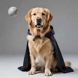 a golden retriever in space wearing cape, 4k