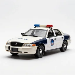 ivory police car, high detail macro photography, isolated on a pure white background, centered, entire object in frame, sharp focus, soft studio lighting