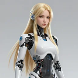 highly detailed portrait of a hopeful frostpunk long blonde haired android lady with robotic limbs, stray wiring by atey ghailan, james gilleard, by joe fenton, by greg rutkowski, by greg tocchini, by kaws, by kate beaton, by kaethe butcher, 4 k resolution, nier : automata inspired, bravely default inspired, gradient blue, black and white color scheme!!! ( ( glacier cave background ) )