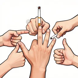 how to draw five thumbs hand with cigarette?