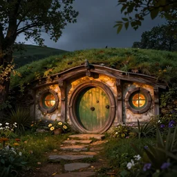 hobbit house, volumetric lighting, fantasy atmosphere, intricate, detailed, photorealistic imagery, artstation, by Greg Rutkowski and Gaston Bussiere and Evgeny Lushpin
