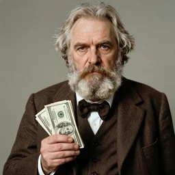 portrait of Leo Tolstoy holding a pack of dollars, by Steve McCurry, clean, detailed, award winning