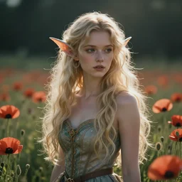 epic Beautiful art portrait of a light elemental girl in a poppy' field , atmospheric lighting, intricate detail, cgsociety, hyperrealistic, octane render, RPG portrait, ambient light, dynamic lighting