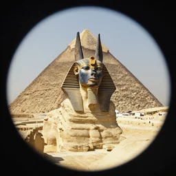 Anubis at the top of a pyramid, fisheye lens, gerald brom