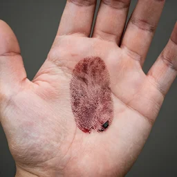 hand with fingers, close-up, this fingerprint looks like a tire track