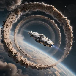 spaceship fly over planet surface, particles, dust, water drops, 8 k, cinematic, perspective, acanthus scroll, ceremonial clouds, dripping paint, fibonacci rhythm, perfect composition, dlsr photography, sharp focus, 8 k, ultra hd, sense of awe, highly detailed, hyper realistic, intricate, science journal cover, artstation, art germ, wlop, karol bak, christopher balaskas, ross tran