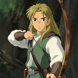 Portait of Legolas in an 80s anime version of Lord of the Rings, holding a longbow, very detailed, ultra realistic, handpainted, Satoshi Kon, Hiyao Miyazaki, Katsuhiro Otomo