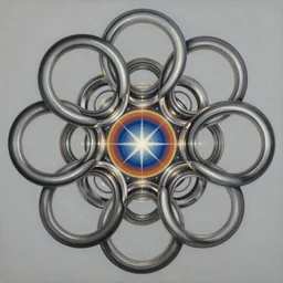 painting of a very very symmetric cluster of large metallic rings around a star, robert mccall, rick guidice, noah bradley, jim burns, les edwards, james gilleard, very coherent, extremely detailed, 4 k resolution, hd