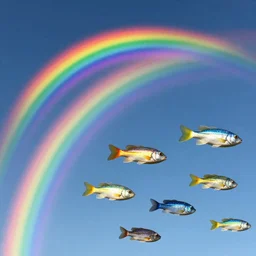 sky with rainbow fishes