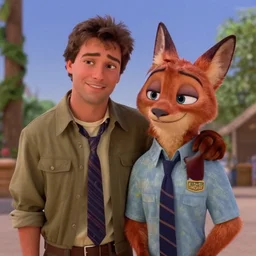 film still, an actor and an actress, from 1 9 8 7 mystery movie, it was adapted later into animation as zootopia