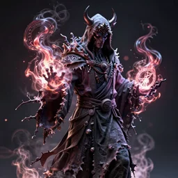 a necromancer pulsing with necrotic energy, art by yoshitoshi abe, power auras, sigils, tattered cloth robes, substance 3 d painter, pbr textures, physical based rendering, cinematic, hyper realism, high detail, octane render, unreal engine, 8 k, smooth gradients, high contrast, depth of field, aperture f 2.
