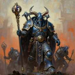 painting of great seer skaven holding a staff, prophet of the great horned rat chaos god, vermintide, zdzislaw beksinski, lewis jones, dariusz zawadzki, wayne barlow, warhammer, cold hue's, warm tone gradient background, concept art
