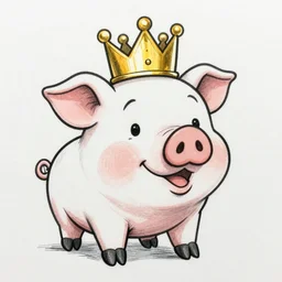 detailed sketches of a pig wearing a gold crown by Bill Watterson drawn like saturday morning cartoons