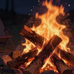 close up, zoom up, campfire in the night, stylized, artgerm, artstation, hd, cgsociety, cgi, realistic, dramatic, cinematic, artistic, trending, detailed