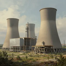 a beautiful detailed illustration of unfinished building nature architecture power plant industrial architecture urbex building abandoned by albert bierstadt, sci - fi universe cyberpunk extraterrestial, archdaily, wallpaper, highly detailed, trending on artstation.