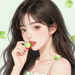 the portrait of an absurdly beautiful, graceful, elegant, young japanese anime girl made of strawberries and green petals, an ultrafine hyperdetailed illustration by kim jung gi, irakli nadar, intricate linework, bright colors, octopath traveler, final fantasy, angular, unreal engine 5 highly rendered, global illumination, radiant light, detailed and intricate environment