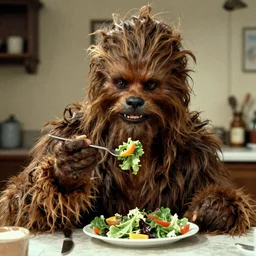 Chewbacca eating a salad 1972 vintage