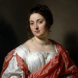 portrait of a woman dressed in white and red, by jacques - louis david.