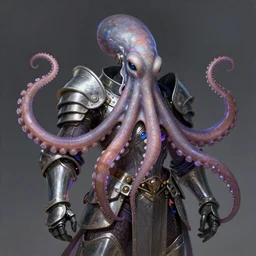 An octopus wearing medieval knights armor,  cyberpunk, neon, intricate, elegant, digital painting, concept art, smooth, sharp focus, illustration,  by Ruan Jia and Mandy Jurgens and Artgerm and William-Adolphe Bouguerea