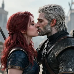 ciri kissing triss, screenshot of witcher 3, amazing photorealism