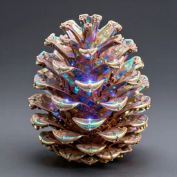 a photorealistic detailed image of a beautiful vibrant iridescent perfect geometric neon pinecone, spiritual science, divinity, utopian, by david a. hardy, hana yata, kinkade, lisa frank,
