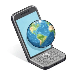 illustration of a mobile phone with a planet inside the screen going out of it, in 4 d, detailed and intricate forty five degree isometric, cross by john berkey