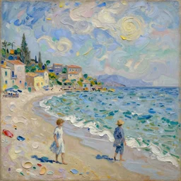 oil paint impasto reliefs, italian beach scene, an artwork by charles w. bartlett and claude monet anvan gogh