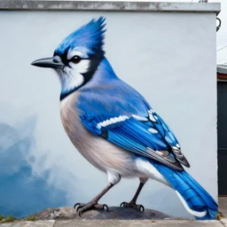 blue jay as graffiti mural by lee, masterpiece, trending on artstation