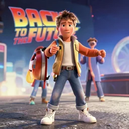 a high quality 4k still frame from the 2023 Pixar animated remake of back to the future