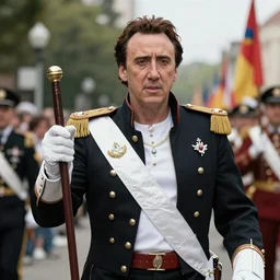 Nicolas Cage as a dictator on a parade, archive photo, history, 4k, Unreal 5, Octane render, Hyperrealistic, Exquisite detail
