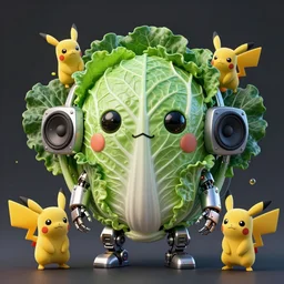 high quality 3 d render very cute cyborg cabbage! kale! incorporated speakers!, cyberpunk highly detailed, unreal engine cinematic smooth, in the style of blade runner & detective pikachu, hannah yata charlie immer, moody light, low angle, uhd 8 k, sharp focus