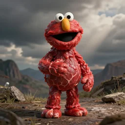 elmo made from meat hyperrealistic hyperdetailed