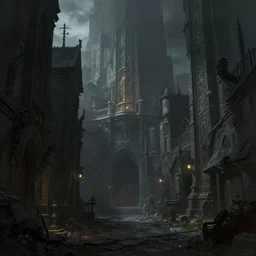 fantasy city with dark alleyways highly detailed, digital painting, artstation, concept art, matte, sharp focus, illustration, art by aenaluck and roberto ferri and greg rutkowski, epic fantasy, moody, dark mood, digital painting