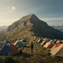 artwork of the summit encampment by bob eggleton, by keith parkinson, by brothers hildebrandt, trending on artstation, cinematic view, hdr, de - noise