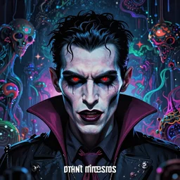 Hyperdetailed psychedelic horror fantasy portrait of a vampire by Beeple, hip hop album cover, other dimensions, dmt, acid trip