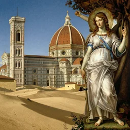 the city Florence combined with a desert, renaissance painting, style by Botticelli