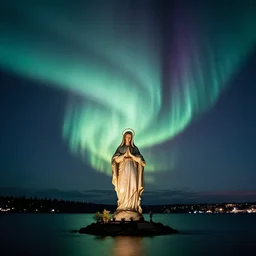 beautiful aurora in shape of virgin mary over seattle long exposure film