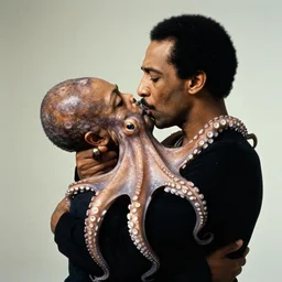 john coltrane hugging and kissing an octopus
