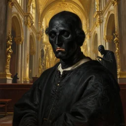 beautiful oil matte portrait painting, black plague and the grim reaper inside a baroque cathedral, wonderful masterpiece highly detailed, beautiful cinematic light deep focus, elegant, digital painting, smooth, sharp focus, golden ratio, dramatic illumination, ultra realistic, 8 k, art by salvator rosa