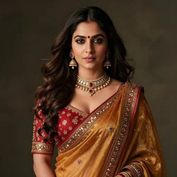 beautiful young kajol wearing bihu mekhela costume ; portrait by artgerm and tom bagshaw ; trending on artstation ; award winning, cinematic natural dramatic lighting, studio photography by annie leibovitz