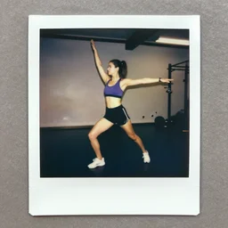 90's color Polaroid, Beautiful Woman doing aerobics at the gym