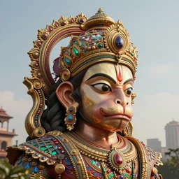 high quality 3 d render post - rococo cyberpunk hanuman! head mumbai!, madhubani, highly detailed, morning, cinematic smooth unreal engine, lee madgwick & liam wong, dramatic light, long shot, low angle, uhd 8 k, sharp focus
